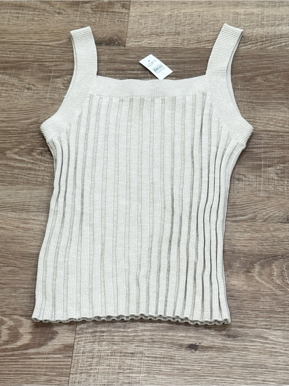 NWT LOFT Ribbed Knit Tank Top Sleeveless Sweater Shell Neutral Beige Size L